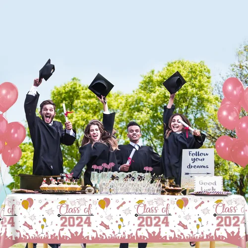 Miniatura 6 de DUAIAI Decoraciones para fiestas de graduación 2024, paquete de 3 manteles de graduación de tamaño grande, 54 x 108 pulgadas, decoración de plástico