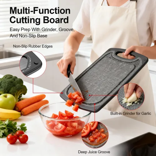 Miniatura 3 de Viretang Tabla de cortar pequeña de acero inoxidable apta para lavavajillas, tablas de cortar reversibles de doble cara para cocina, tabla de cortar