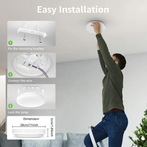 Miniatura 9 de Lepro - Lámpara de techo LED de montaje empotrado de 11 pulgadas, 24 vatios, 2400 lúmenes, equivalente a 200 vatios, impermeable, 3000 Kelvin, luz