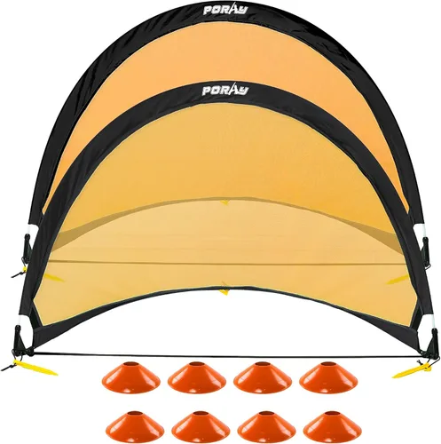 Poray Soccer Goal for Kid Easy-up Set of Two Portable Soccer Net 210D Oxford with 8 Field Marker Cones Extra Stakes Fun for Backyard and Soccer