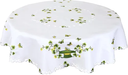 Mantel bordado del día de San Patricio con trébol irlandés, decoraciones de trébol (redondo de 70 pulgadas)