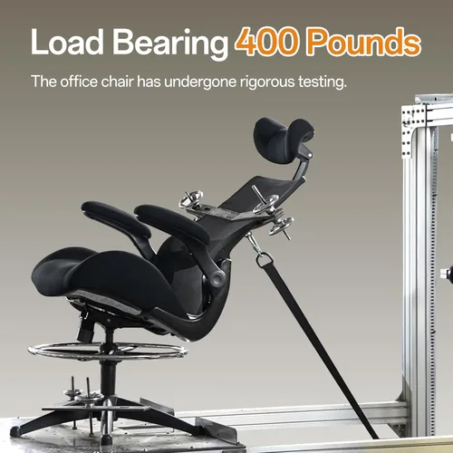 Miniatura 4 de BOLISS Silla de oficina alta de dibujo, 400 libras, respaldo alto, silla de escritorio ancha cómoda con reposabrazos abatibles, soporte lumbar, Negro