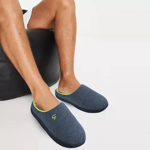 Miniatura 8 de Pantuflas de espuma viscoelástica para hombre, pantuflas de casa para hombre, cómodas y transpirables, textura de mezcla de algodón, forro