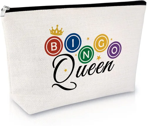 Sfodiary Regalos de juego de bingo para adolescentes, bolsa de maquillaje para amantes del bingo y reina para jugadores, amantes del casino, bolsa