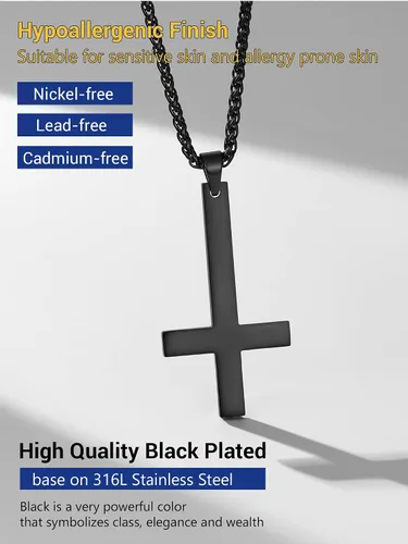 Miniatura 6 de PROSTEEL Satanic Jewelry Upside Down Cross Necklace for Men Women, 316L Stainless Steel/925 Sterling Silver Inverted Cross/Leviathan Cross Pendant