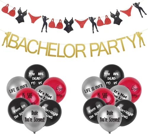 Brosash Decoraciones para despedida de soltero: el juego de 18 piezas incluye: pancarta de despedida de soltero, pancarta de lencería sexy y 16