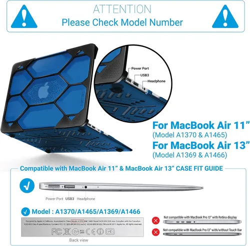 Miniatura 2 de IBENZER HA13CYBL HA13CYBL - Funda compatible con MacBook Air de 13 pulgadas A1466 A1369, carcasa rígida resistente para Apple Mac Air 13 versión Azul