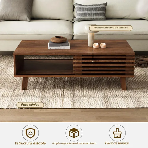 Miniatura 4 de Furniway Mesa de Centro Moderna de Mediados del Siglo, Mesa de Centro de Madera con Almacenamiento, Mesa de Estilo Rústico para Sala de Estar