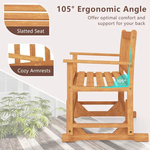 Miniatura 9 de Tangkula Banco planeador de madera de acacia para 2 personas, resistente 800 libras, sofá biplaza mecedora para patio con asiento y respaldo