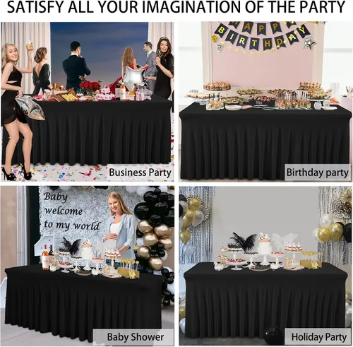 Miniatura 9 de Besutolife - Faldas de mesa de elastano negro para mesas rectangulares de 4 pies, diseño de una pieza, mantel para fiestas de cumpleaños, bodas