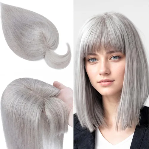 Miniatura 19 de SEGO Toppers de cabello humano 100% real, con flequillo de aire, base de seda 150% de densidad, topper con clip, 2.7 x 5.1 pulgadas, piezas