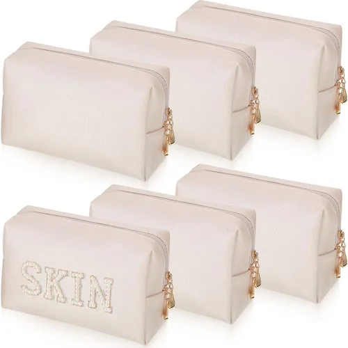 Miniatura 8 de Gerrii Bolsa de maquillaje de piel sintética, 6 piezas, bolsa de cosméticos impermeable con cremallera, organizador de artículos de tocador