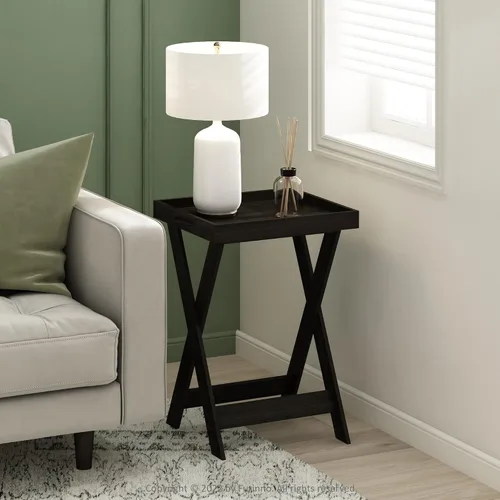 Miniatura 2 de Furinno Mesa auxiliar moderna y sencilla, mesa auxiliar cuadrada de 2 niveles con estante inferior abierto y patas en X, mesita de noche Espresso
