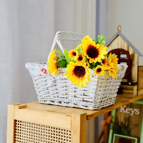Miniatura 4 de Cesta de regalo de mimbre de color blanco con asas plegables dobles, Kingwillow (blanco)