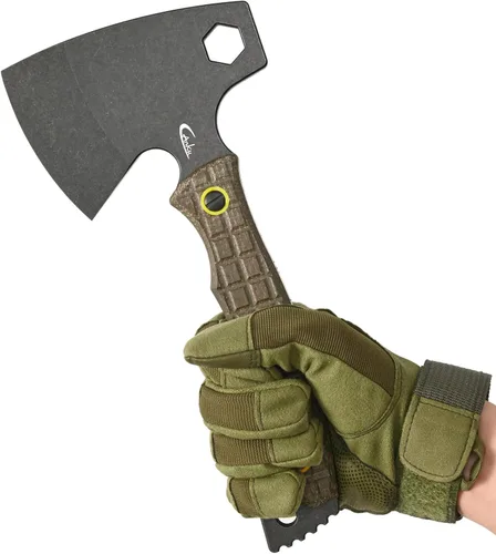 Miniatura 5 de C1393 Hacha de camping, hacha de supervivencia, DC53 hoja de acero con mango de Micarta, hacha multiherramienta con llaves hexagonales con fundas