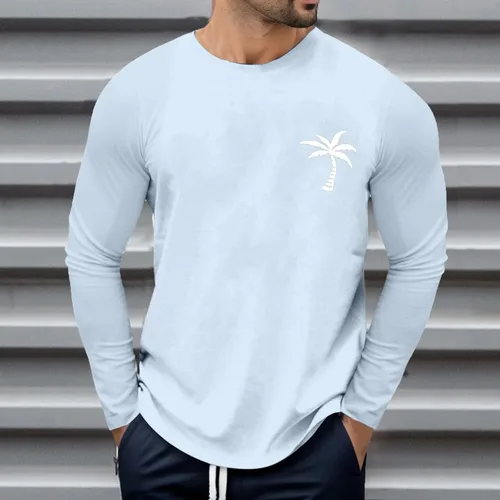 Miniatura 3 de Camisetas de manga larga para hombre, transpirables, con cuello redondo, térmicas, ajuste regular, camisetas elegantes y cómodas
