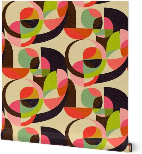 Peel & Stick Wallpaper 12ft x 2ft - Mid Century Midcentury Modern Mod 1950S 1960S Retro Earth Tones Geometric Circles Custom Removable Wallpaper by