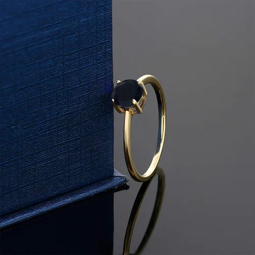 Miniatura 4 de Gem Stone King Anillo de compromiso solitario con piedra preciosa de oro amarillo de 10 quilates Redondo de 0.236 in Anillo de compromiso