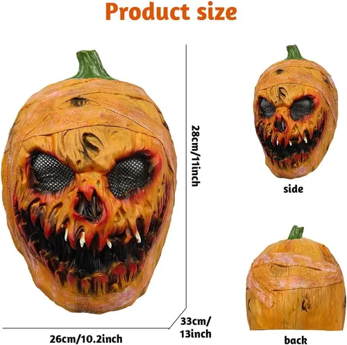 Miniatura 4 de Máscara de calabaza de Halloween, máscara de monstruo de calabaza aterradora, máscara de látex de cabeza completa espeluznante para fiesta