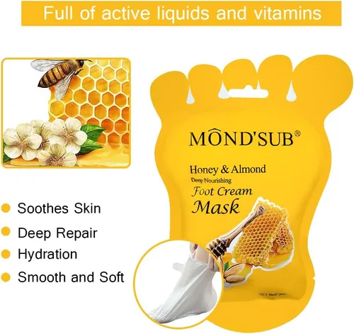 Miniatura 7 de MOND'SUB Mascarillas nutritivas para pies de miel y almendra, mascarilla hidratante de pies para piel seca para hidratar profundamente e iluminar