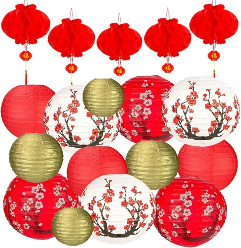 Miniatura 11 de Paquete de 26 faroles de papel para decoración de Año Nuevo chino 2026, faroles de papel colgantes japoneses rojos de 12 pulgadas y 8 pulgadas