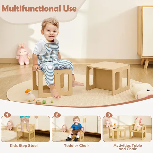 Miniatura 3 de FUNLIO Silla de destete Montessori de altura ajustable para edades de 1 a 3 años, silla de madera maciza de calidad, para comer, leer, jugar