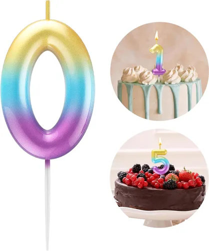 Miniatura 36 de Velas número 2 arcoíris con número 3D de feliz cumpleaños para decoración de fiesta de pastel de cumpleaños, suministros de celebración
