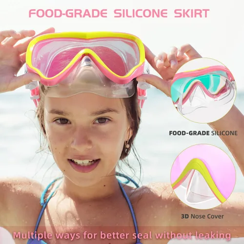 Miniatura 2 de Seago Gafas de natación para niños, máscara de buceo para jóvenes (5-15), antivaho 180° visión clara Rosa(Mirrored Pink)