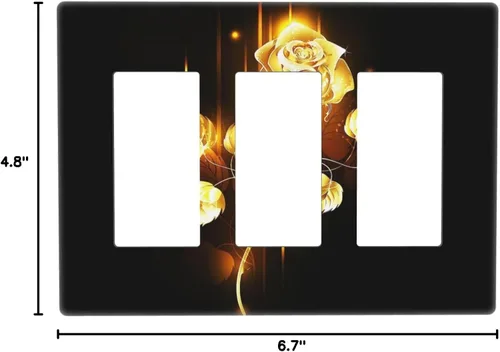 Miniatura 520 de Cubiertas de placa de pared de 3 gang con interruptor de luz de triple palanca, en negro y dorado con esplendor de oro rosa, estampado floral