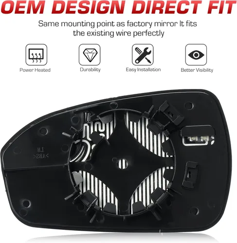 Miniatura 6 de Juego de espejo calefactable para pasajeros y conductores con vista lateral para Ford Fusion 2013, 2014, 2015, 2016, 2017, 2018, 2019, 2020, Ford