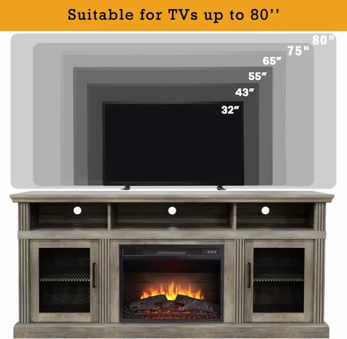 Miniatura 3 de Cheerway Soporte de TV con chimenea 3D para televisores de hasta 65 pulgadas, mesa de centro de entretenimiento multimedia de madera y gabinetes