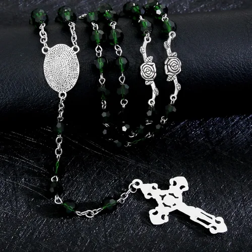 Miniatura 15 de KOMI Rosario de cuentas católicas para mujer, collar de cuentas de rosario con cruz de crucifijo, perlas de cristal, rosario, rosarios, católicos