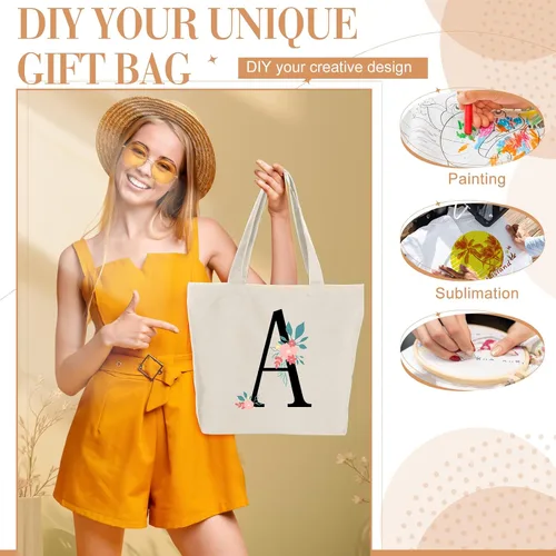 Miniatura 5 de Epakh - Bolsa de lona con cremallera, reutilizable en gran cantidad, grande, de algodón en blanco para compras de comestibles para mujeres, hombres