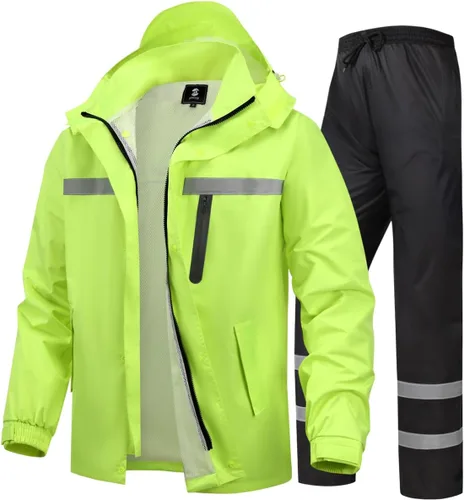Miniatura 12 de Traje de lluvia para hombre, de alta visibilidad, reflectante, para trabajo, chaqueta de lluvia, pantalones para todos los deportes, granja, pesca