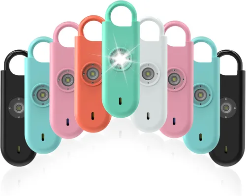 Fauxomor Alarma de Seguridad Personal de 140dB para Mujeres, Paquete de 9 Alarmas de Protección Seguras Llavero con Luz Estroboscópica y Aviso de