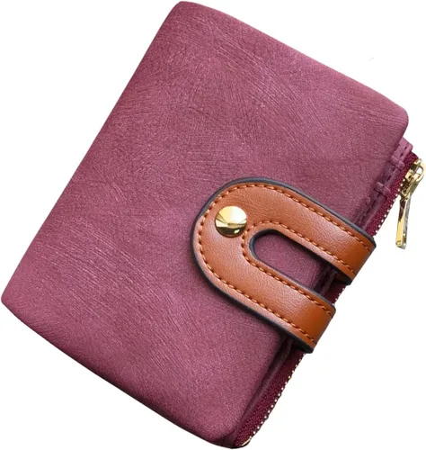 Miniatura 8 de AOXONEL Cartera pequeña de cuero plegable Rfid para mujer, con cremallera, bolsillo para tarjeta de identificación, delgada, compacta y delgada