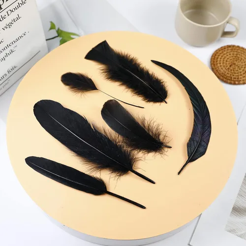 Miniatura 7 de Larryhot Black Craft Feathers - 240 plumas naturales mixtas de 6 estilos para bodas, fiestas en casa, suministros de atrapasueños y manualidades