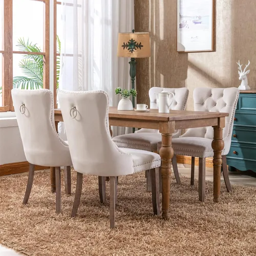 Miniatura 7 de Silla de comedor, cómoda silla de comedor tapizada de terciopelo, altura del asiento de 20 pulgadas, patas de madera maciza, patas de clavo, sillas