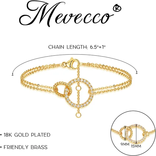 Miniatura 6 de MEVECCO Pulsera de cadena de oro para mujer, chapada en oro de 18 quilates, pulsera ajustable en capas, delicada pulsera minimalista hecha a mano