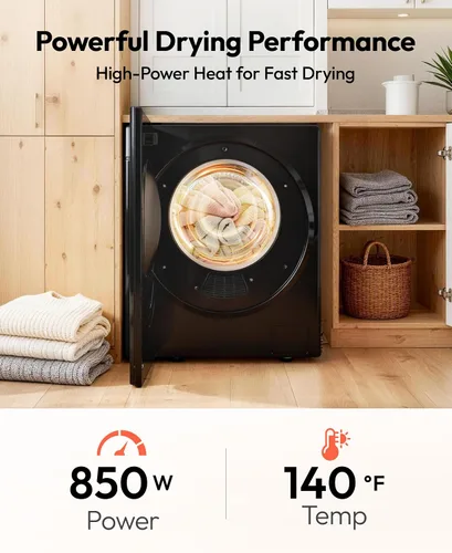 Miniatura 3 de EUHOMY Secadora portátil de 1.5 pies cúbicos con 4 programas de secado, capacidad de ropa de 5.5 libras, acabado de espejo y panel LCD, secadora