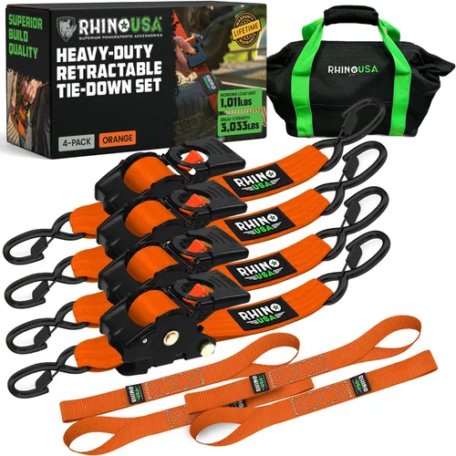 Miniatura 10 de Rhino USA Correas de carraca retráctiles (paquete de 2) - 2 pulgadas x 3 metros (1,376 kg de fuerza de rotura) - Correas de amarre auto-retractiles