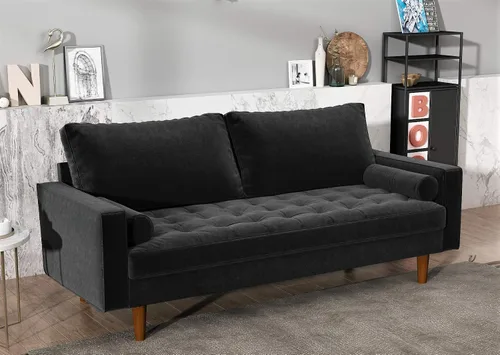 Miniatura 11 de Container Furniture Direct Womble - Asiento tapizado de terciopelo moderno de mediados de siglo con almohadas de cojín, sofá, color azul