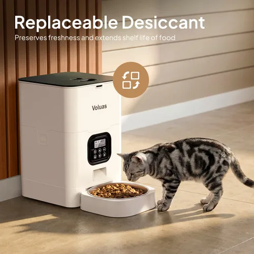 Miniatura 7 de VOLUAS Comederos automáticos para gatos, comedero cronometrado para mascotas para gatos y perros con dispensador de alimentos secos, bolsa blanco