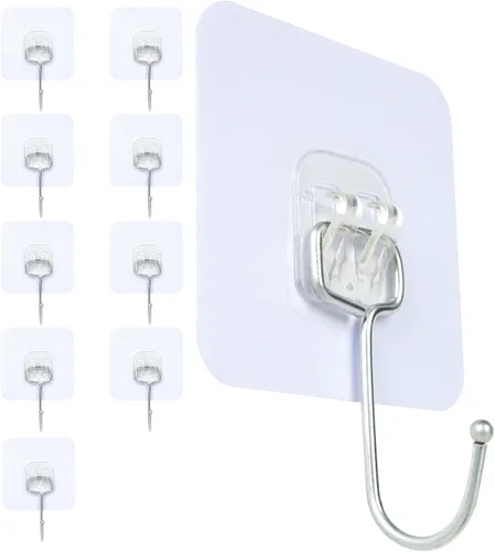 Aynoo Ganchos adhesivos, ganchos de toalla para colgar calcomanías de pared resistentes, 10 paquetes, 13 libras (máx.)