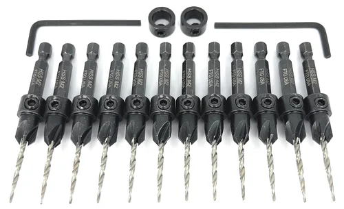 Miniatura 4 de FTG USA Juego de 12 brocas avellanadoras #4 (7/64") para madera con broca cónica