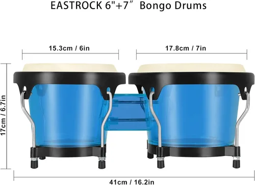 Miniatura 6 de EastRock Bongo - Juego de tambores de 6 y 7 pulgadas para adultos, principiantes, profesionales, cavidad transparente y metal Bongos, instrumentos