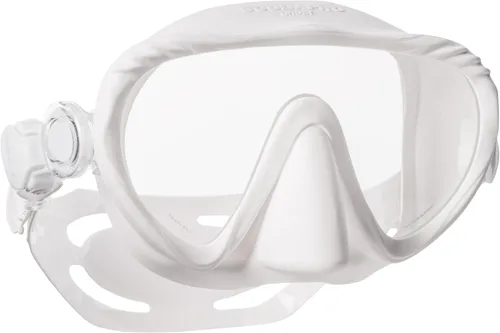 SCUBAPRO Máscara de buceo fantasma, diseño sin marco de bajo volumen con lente única ultra transparente, falda de silicona y hebillas de correa de