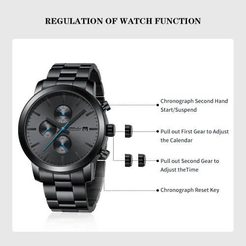 Miniatura 8 de CRRJU Relojes para hombres de lujo de acero inoxidable impermeable calendario cronógrafo analógico cuarzo relojes de pulsera