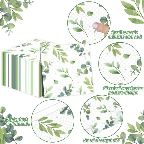 Miniatura 3 de 50 servilletas de papel de eucalipto, color verde salvia, decoración de fiesta de cumpleaños, servilletas de postre desechables con temática