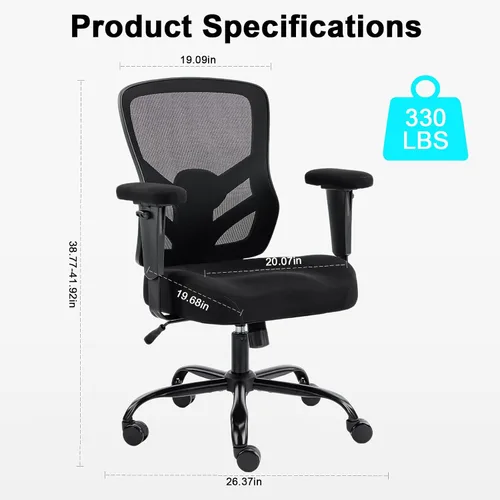 Miniatura 3 de YFO Silla de oficina ergonómica, silla de escritorio de malla con respaldo ajustable lumbar y reposabrazos, cómoda silla giratoria ejecutiva